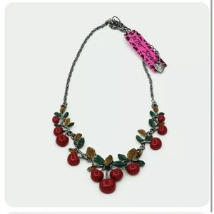 Betsey Johnson Cherry choker necklace Pin-up style red & green